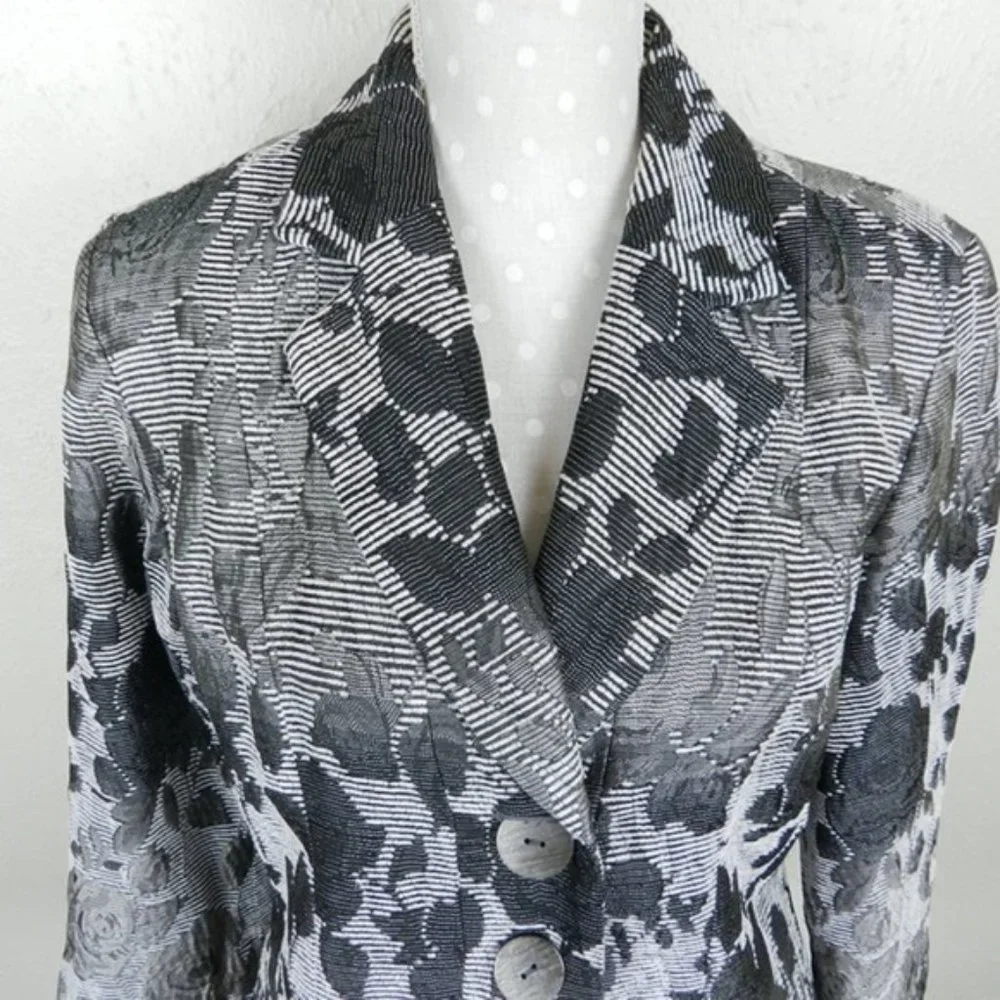 Coldwater Creek:  Beautiful Silver Gray Jacquard Jacket - Picture 2 of 5